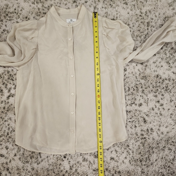 AG Adriano Goldschmeid S Ivory Dust Mandarin Collar Cupro Avery Button Up Shirt - Picture 9 of 12